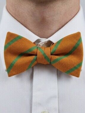 J Crew Orange Green Stripe Silk Butterfy Bowtie